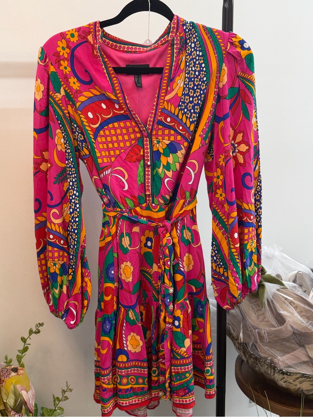 Adrianna Papell Pink Multicolor Paisley Tie-Waist Mini Dress - Picture 3 of 6